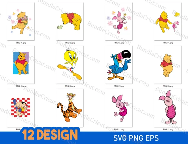 Step into the whimsical world of Winnie the Pooh with our delightful Winnie the Pooh SVG Design Collection. This collection includes 12 charming designs, each available in SVG, PNG, and EPS formats. Explore the classic tales and lovable characters of Winnie the Pooh as you incorporate these designs into your crafts, invitations, and decorations. Let your creativity soar with the vibrant colors and intricate details of these Winnie the Pooh SVG files. Whether you're a seasoned crafter or a fan of this beloved character, our design collection is perfect for bringing the magic of Winnie the Pooh to your projects.