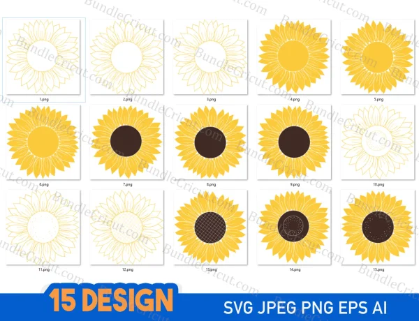 Elevate your creative projects with our stunning Sunflowers SVG Design Pack. With 15 unique designs available in SVG, JPEG, PNG, EPS, and AI formats, you'll have the flexibility to bring your ideas to life. These designs capture the timeless beauty of sunflowers, allowing you to create captivating illustrations, prints, and graphics. Let the vibrant colors and intricate details of our sunflower SVG files inspire your creativity and make your projects stand out. Explore the versatility of our Sunflowers SVG Design Pack and add a touch of natural beauty to your artistic endeavors.