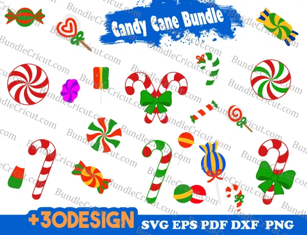 Candy Cane SVG,Candy Cane Bundle, Christmas SVG Clipart, Candy Cane with Bow,Candy Canes Clipart, PNG, eps bundle
